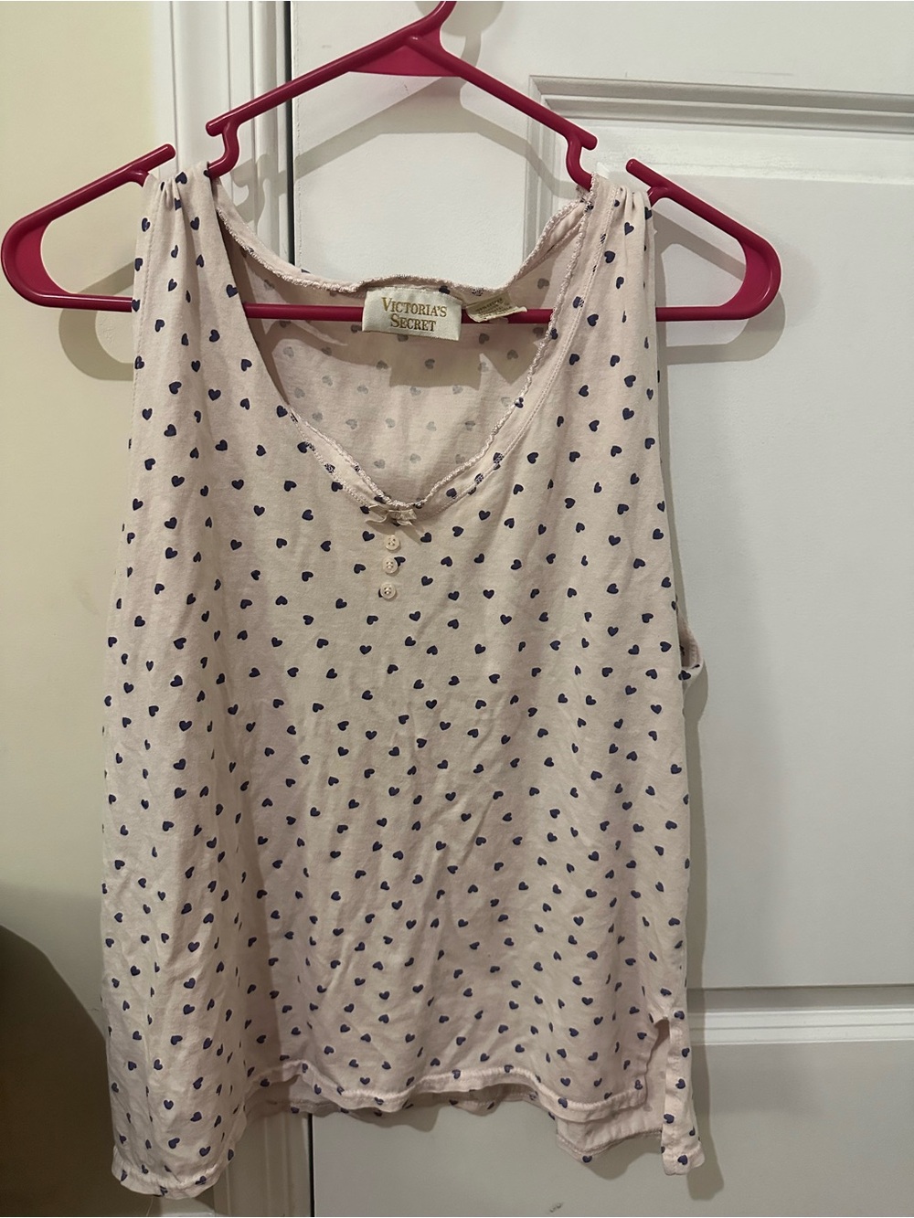 Victoria's Secret Pink Tank Top with Navy Heart Print